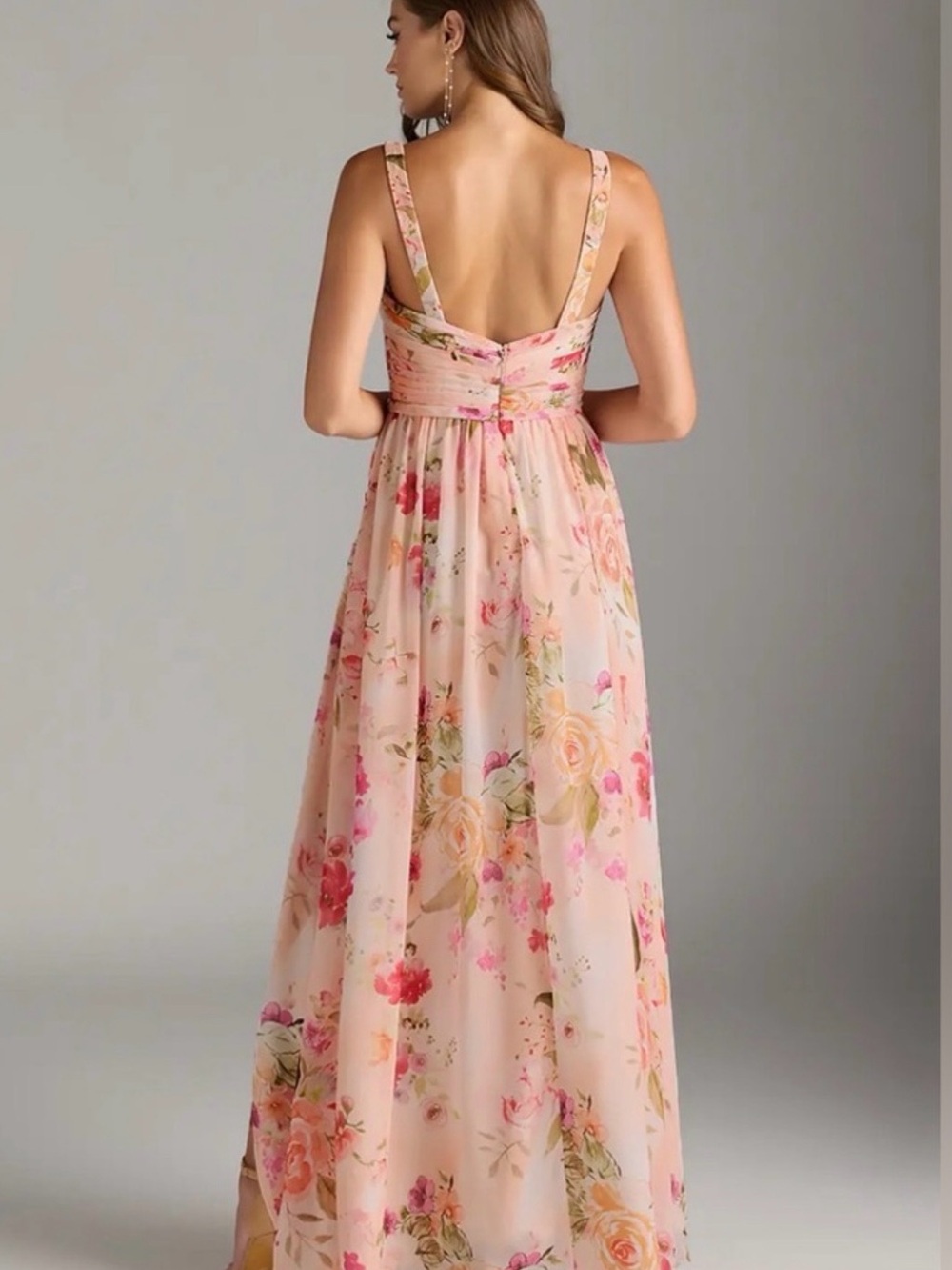 Azazie Chanel Pink Abstract Watercolor Floral Maxi Dress with Side Slit - Picture 4 of 12